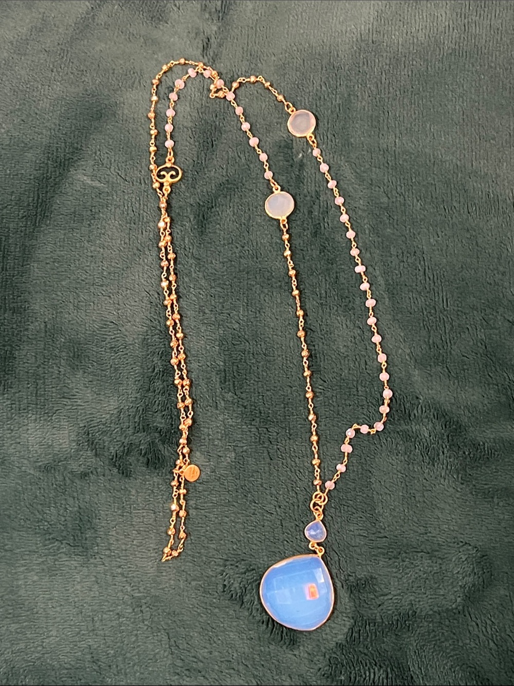 Chalcedony stoneTeardrop Pendant with gold bezels Necklace - Women Jewelry